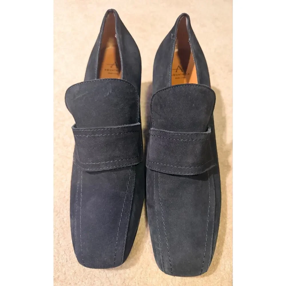 Aquatalia Black Suede Block Heel Loafer Pumps Women’s Size 12 Made in Italy